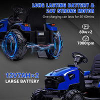 GARVEE 3-in-1 Ride-On Tractor, 24V Electric, Excavator & Bulldozer, Remote Control, LED, Music, USB/Bluetooth - Bright-blue