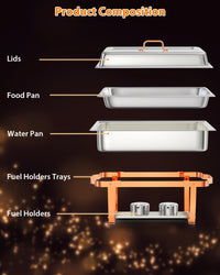 GARVEE Chafing Dish for Buffet Set, 6 Packs 8 Qt Chafers and Buffet Warmers Sets with Folding Frame, Spoon & Tweezer for Weddings Parties Banquets Catering Events, Rose Gold