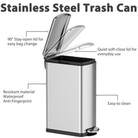 GARVEE  Trash Can Combo Set, 8 Gallon and 1.6 Gallon Stainless Steel Step Trash Can for Office, Kitchen