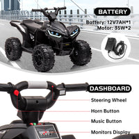 GARVEE 12V Kids ATV 4 Wheeler with Music, LED Lights for Boys & Girls - Black