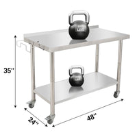 GARVEE Stainless Steel Work Table 36 x 24 Inches, Food Prep Table with Wheels and Backsplash, Heavy Duty Commercial Metal Table with Removable Trash Bag Holder for Restaurant Garage