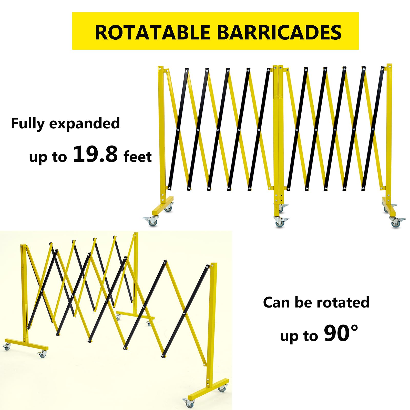 GARVEE Retractable 19.8FT Safety Barrier Gate, Metal with Warning Board