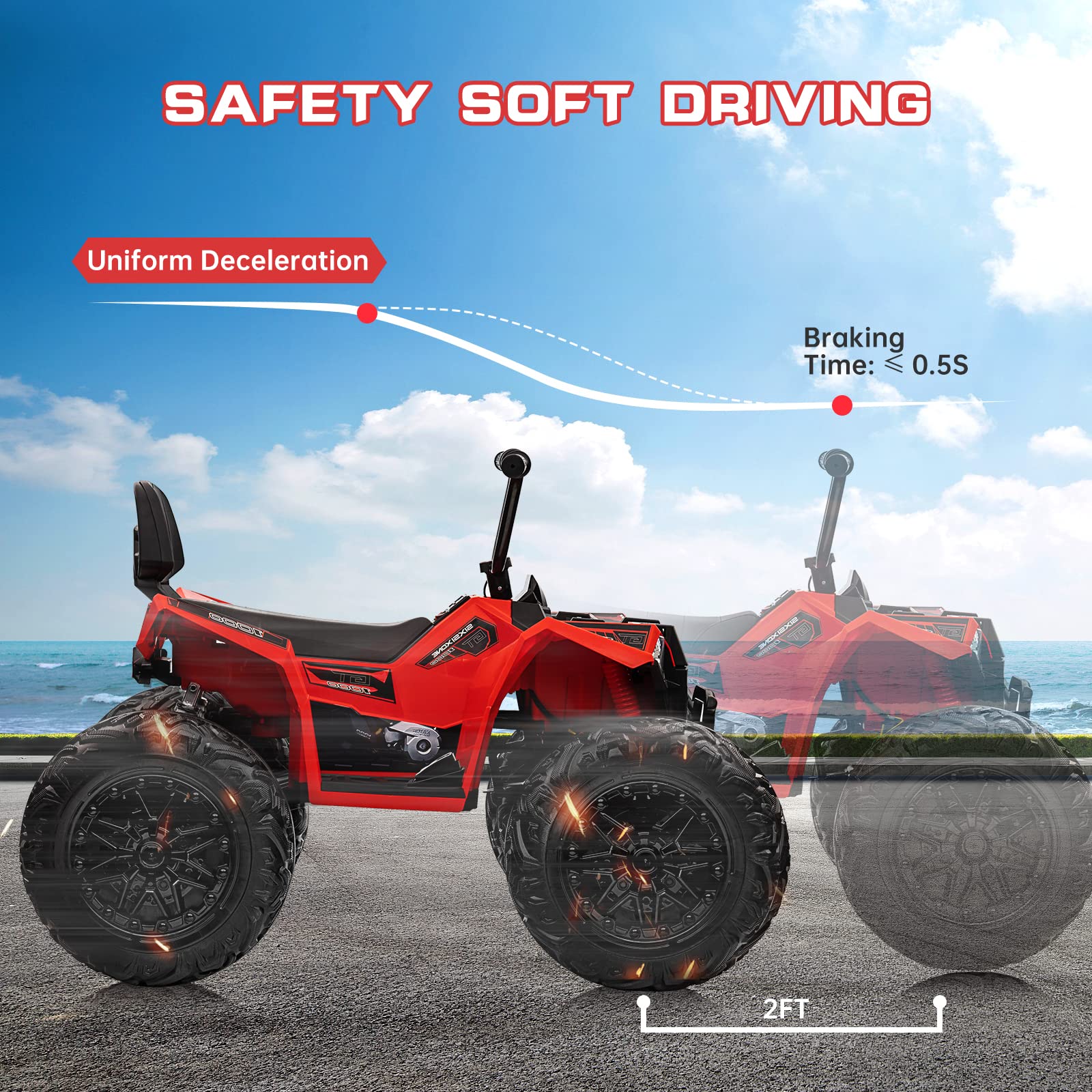 GARVEE 24V Kids ATV, Ride on Car 4WD Quad Electric Vehicle, 4x80W Powerful Engine, with 7AHx2 Large Battery, Accelerator Handle, EVA Tire, Full Metal Suspension, LED Light, Bluetooth&Music - Red