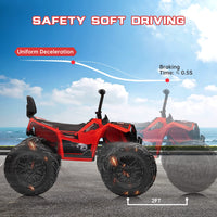 GARVEE 24V Kids ATV, Ride on Car 4WD Quad Electric Vehicle, 4x80W Powerful Engine, with 7AHx2 Large Battery, Accelerator Handle, EVA Tire, Full Metal Suspension, LED Light, Bluetooth&Music - Red