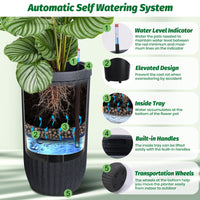 GARVEE 31 Inch Tall Black Planter with a Water Level Monitor, Self Watering System and Wheels, Medium Flower Pots for Living Room, Bedroom Office, Patio, Porch, Garden