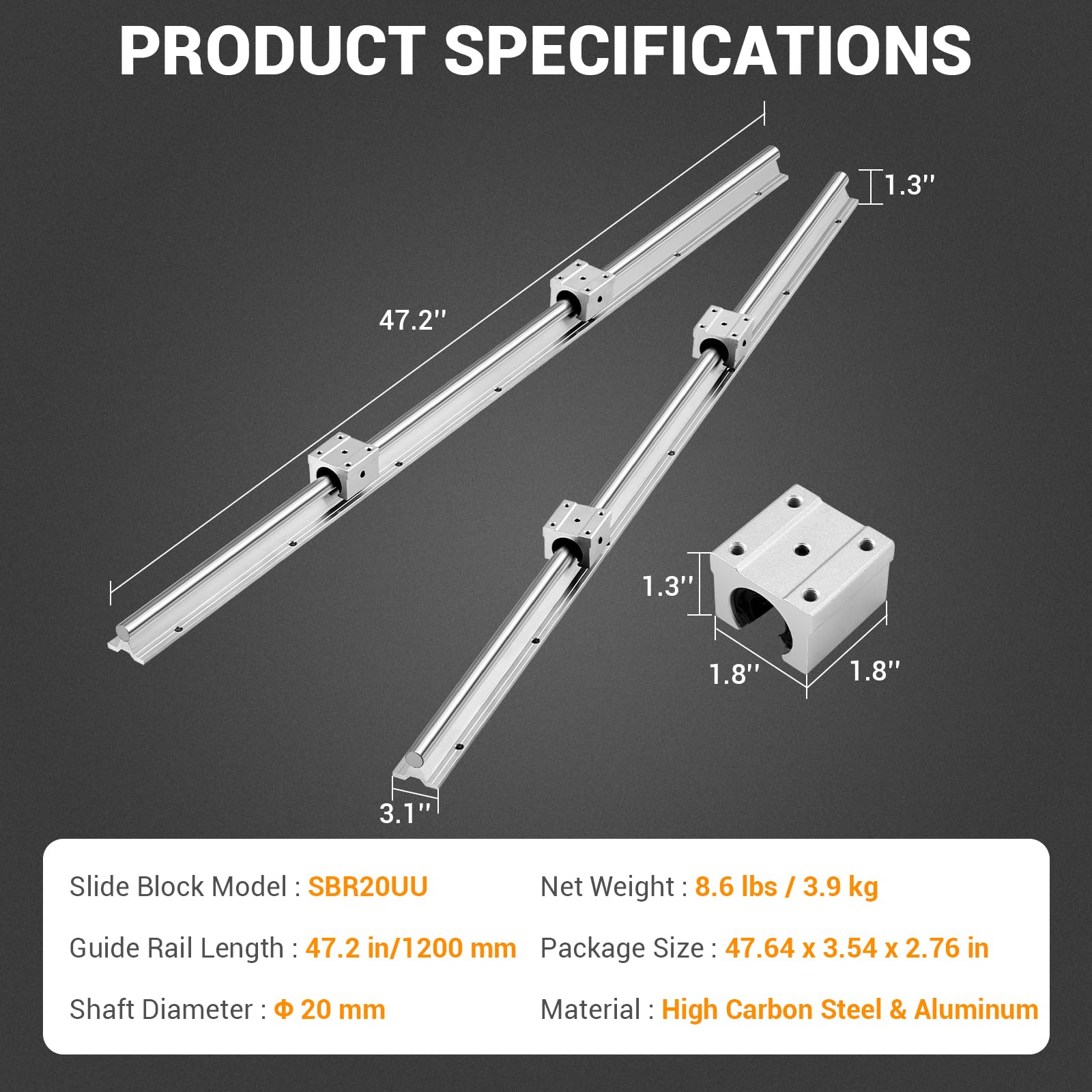 GARVEE Linear Rail Slide SBR20-1200mm (2 PCS) and 4 PCS 4SBR20UU Bearing Blocks, Linear Bearing CNC Kit for Automated Machines DIY Project and Equipment