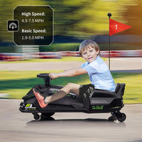 GARVEE 24V Drift Go-Kart for Kids: Quality Metal, 7.5mph, LED, Music, for 8-12 Years Old - Black