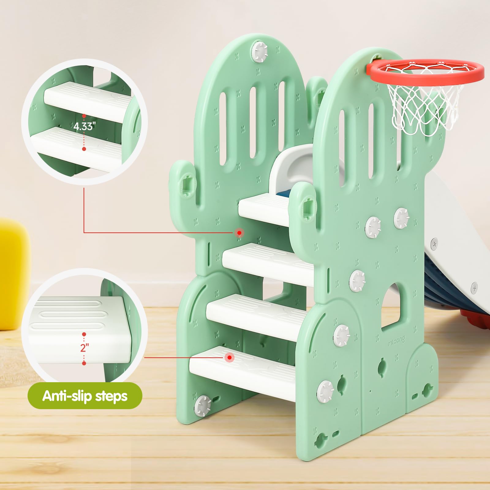 GARVEE Toddler Indoor Playground Set 7-in-1 with Slide, Swing, Climbing Ladders, Basketball Hoop, Soccer, Golf, Ring Toss, HDPE, Indoor/Outdoor Use,Ages 1-3,Green