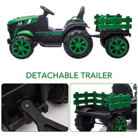 GARVEE 12V Kids Ride On Tractor with Trailer, LED Lights for Boy Girl - Green