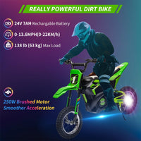 GARVEE 24V 7ah Kids Electric Motocross, 13.6MPH, 250W, Off-Road Ready - Green