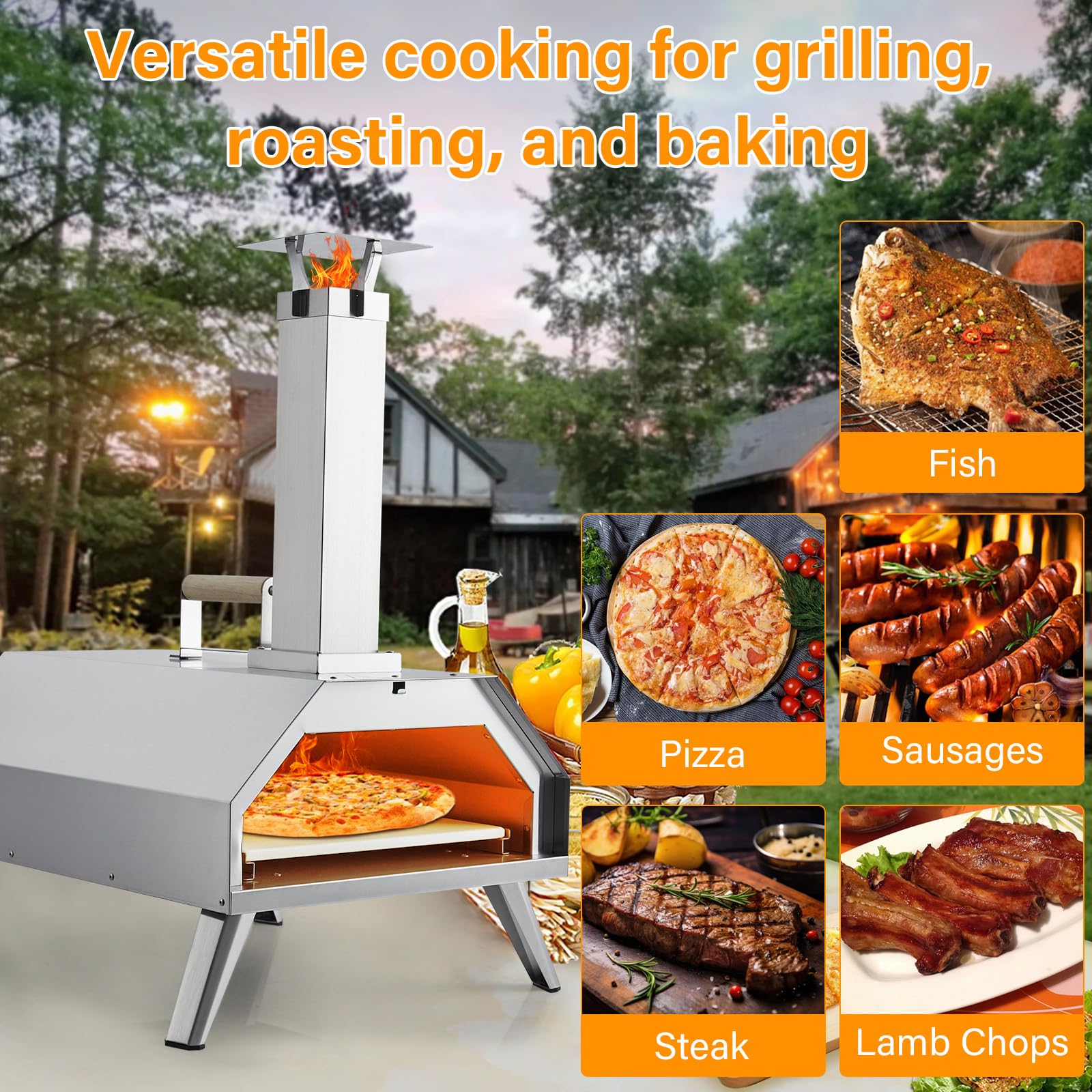 GARVEE Pizza Ovens Wood Pellet 12" Portable Pizza Oven Outdoor, Stainless Steel Pizza Oven Cooking Pizza Maker for Charcoal Grill On Backyard Camping Party