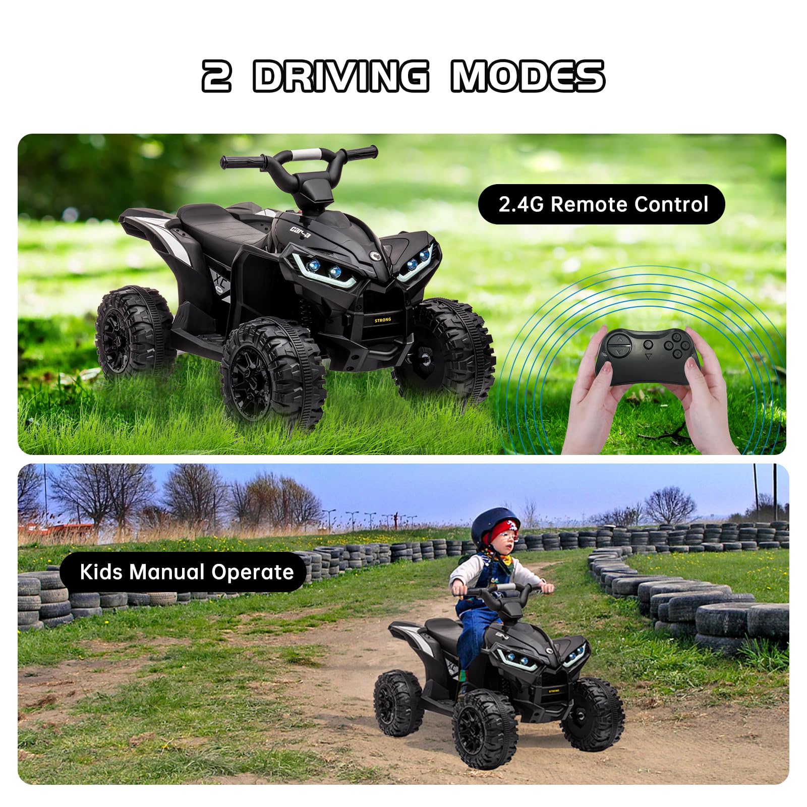 GARVEE 12V Kids ATV 4 Wheeler with Music, LED Lights for Boys & Girls - Black