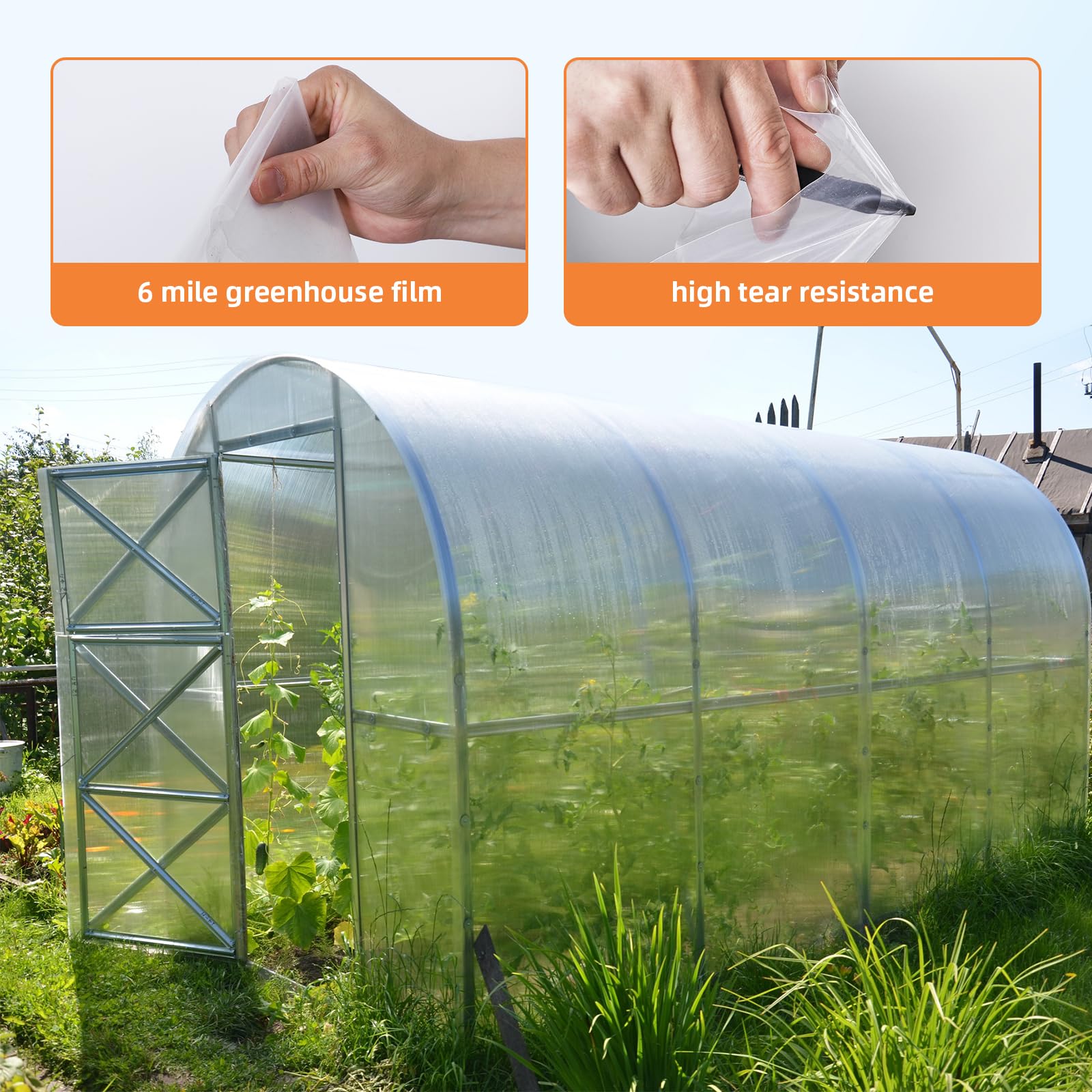 GARVEE Greenhouse Plastic Sheeting Film Cover 25FT x 40FT, Polyethylene Greenhouse Film 6 Mil Heavy Duty,Plastic Sheeting UV Resistant for Farm, Garden, Windproof Frost& Dust Proof