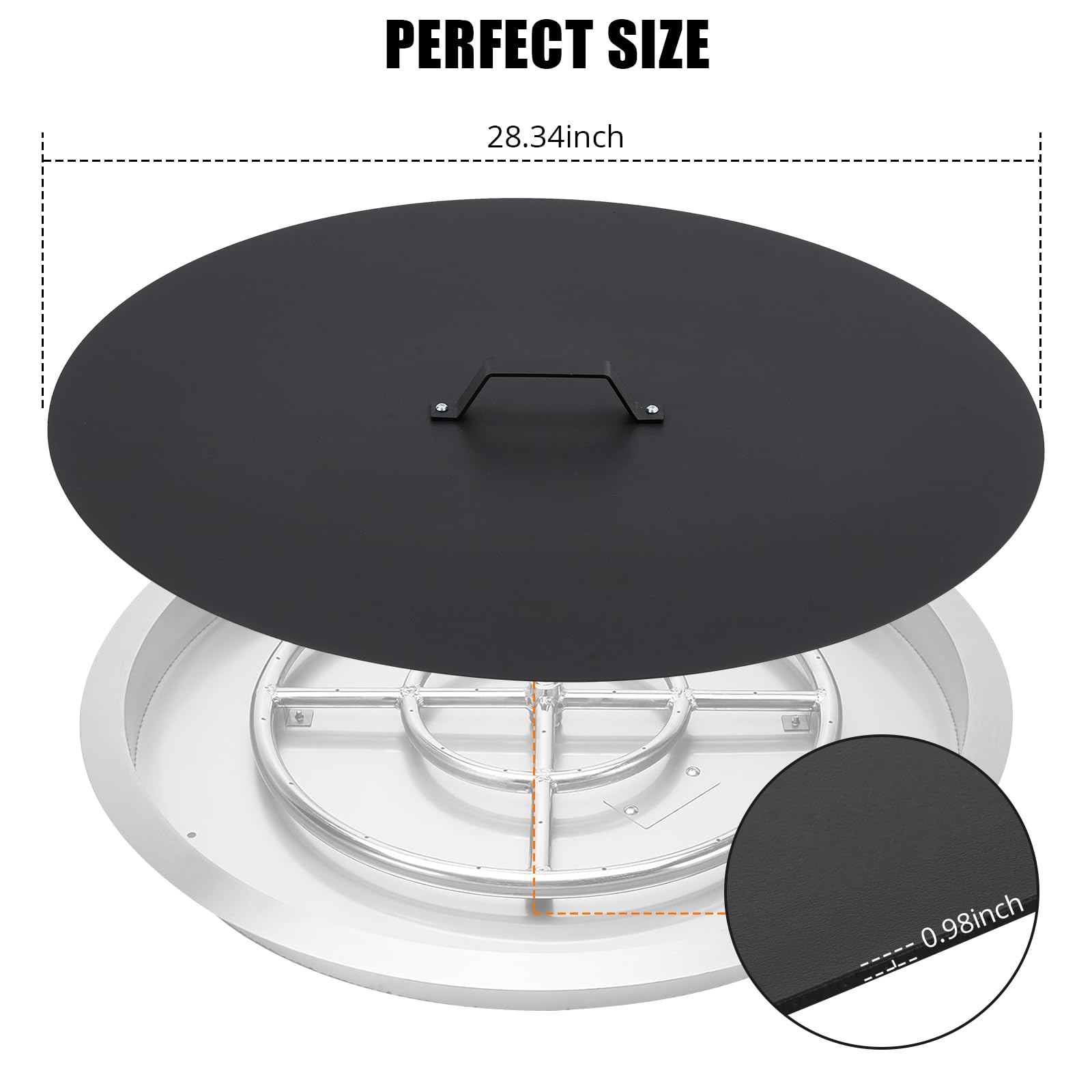 GARVEE Fire Pit Cover - Compatible with Bonfire, Round Stainless Steel with Handle, Fits Inset Fire Pit, Perfect for Outdoor Patio Camping,28 * 28inch,Black