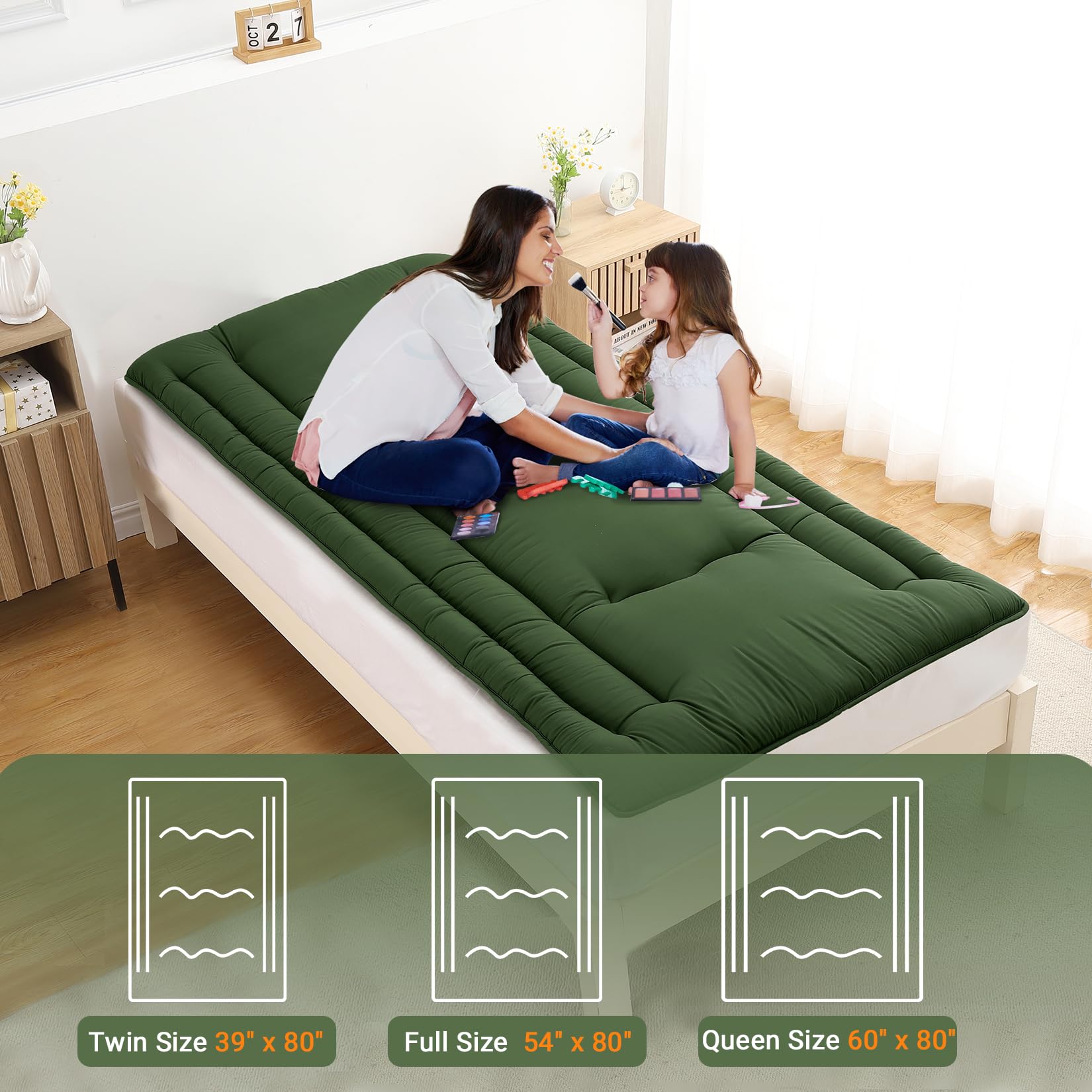 GARVEE Futon Mattress Twin Size, Japanese Floor Mattress Foldable Tatami Mat, Roll Up Floor Bed Mattress Kids Floor Play Mat, Japanese Floor Bed for Dorm House Guest, Army Green