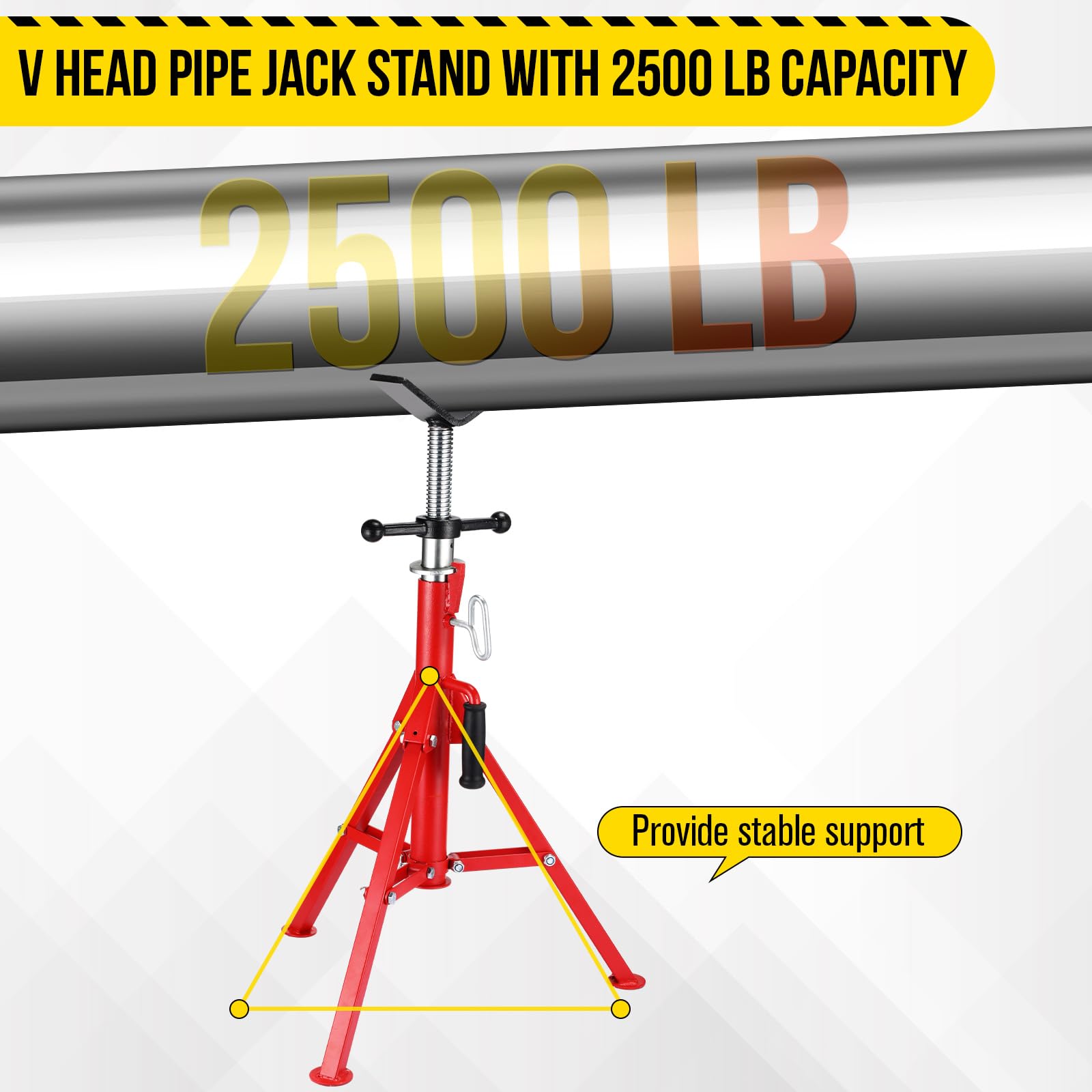 GARVEE V Head Pipe Stand 1/8"-12" Capacity,Adjustable Height 28"-52,Pipe Jack Stands 2500 Lb,Portable Folding Pipe Stands, Carbon Steel Body More Durable for Welding, Automotive,Construction Projects