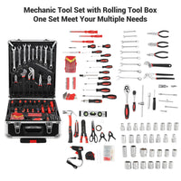 GARVEE 800 Piece Tool Kit Aluminum Trolley Case Tool Set, Socket Wrench Hand Tool Set Mechanic Rolling Tool Box, House Repair Kit Set, Household Hand Tool Set, with Tool Belt