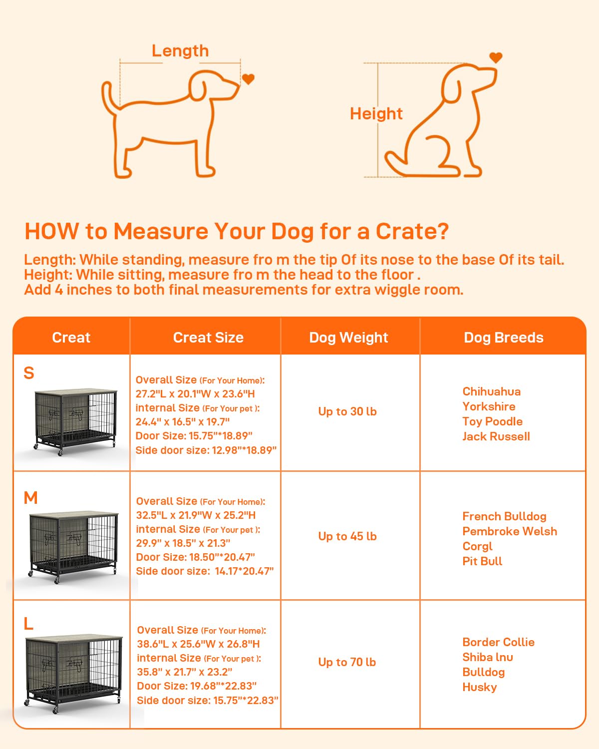 GARVEE Dog Crate Furniture, Dog Kennel Indoor Double Doors Wooden Dog Cage, 38'' Dog Crate with Pull-Out Tray & Removable Wheels, Decorative End Table Pet House Chew-Resistant for Large Dog, Rustic Grey