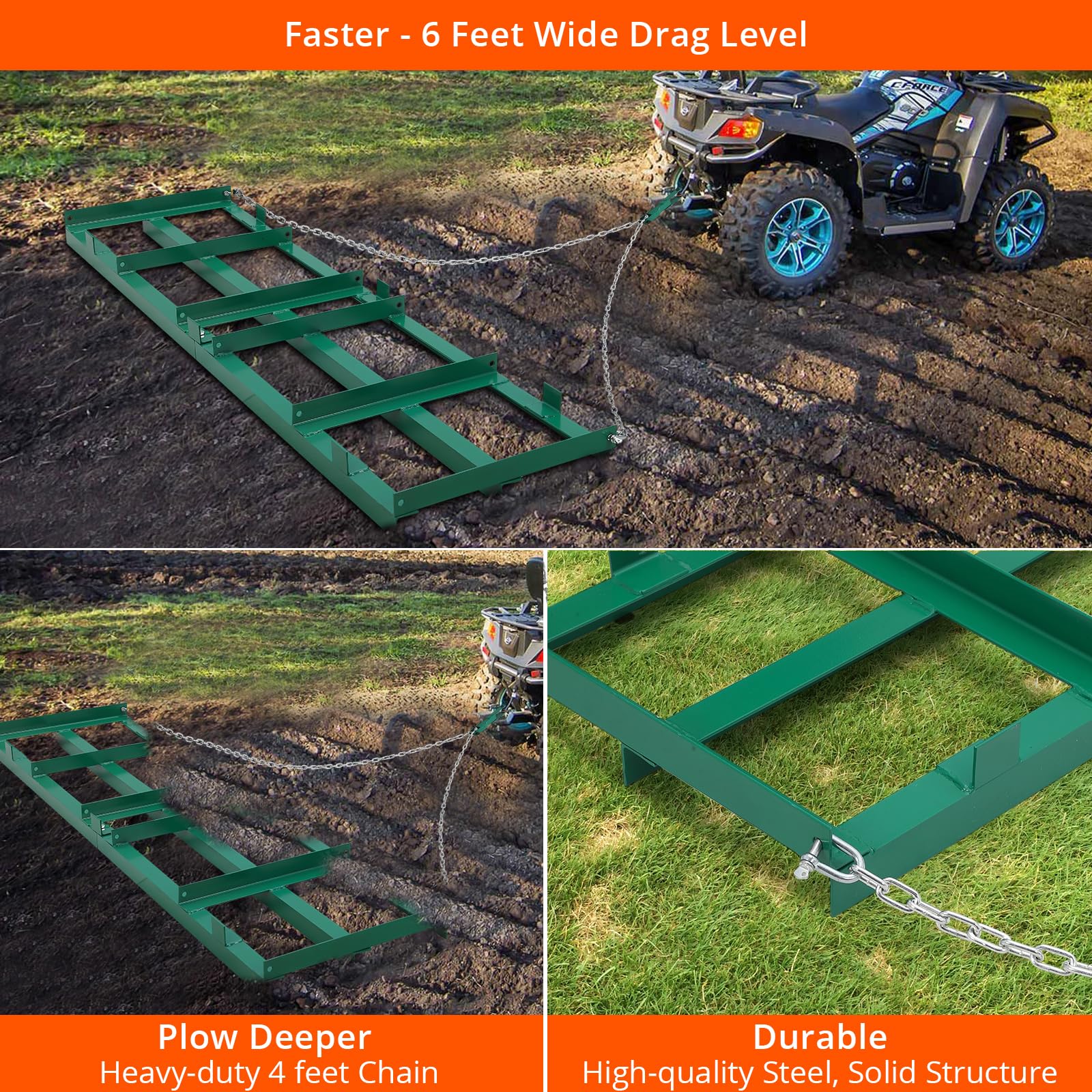 96" Drag Harrow for ATV/UTV, Yard Leveling, Heavy Duty Chain