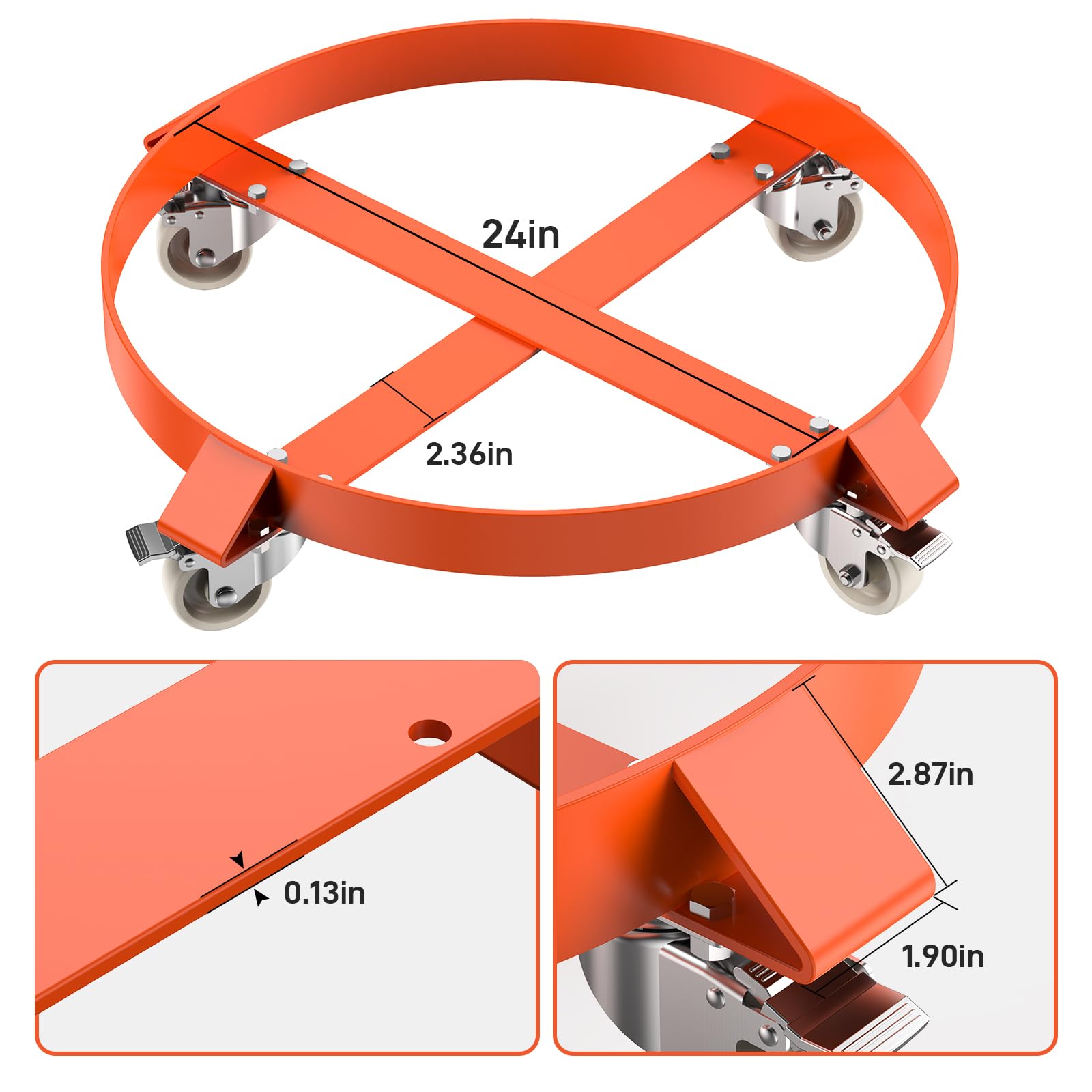 GARVEE Two-Piece 55 Gallon Drum Dolly, Heavy Duty Barrel Dolly with 4 Caster Wheels, 1000 LBS Capacity Trash Can Dolly Non-tipping Hand, Orange Steel Frame Dolly