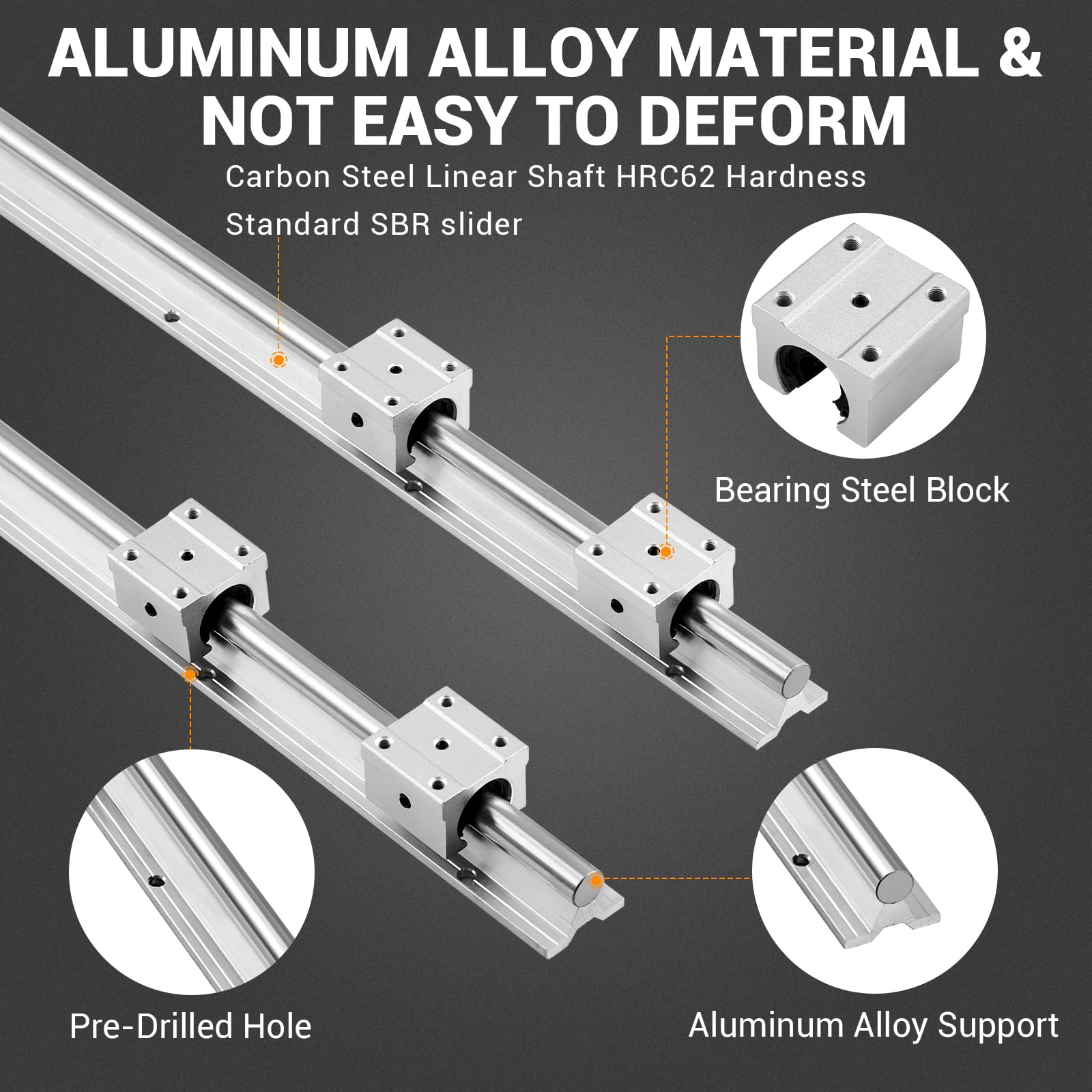 GARVEE Linear Rail Slide SBR20-1500mm (2 PCS) and 4 PCS 4SBR20UU Bearing Blocks, Linear Bearing CNC Kit for Automated Machines DIY Project and Equipment