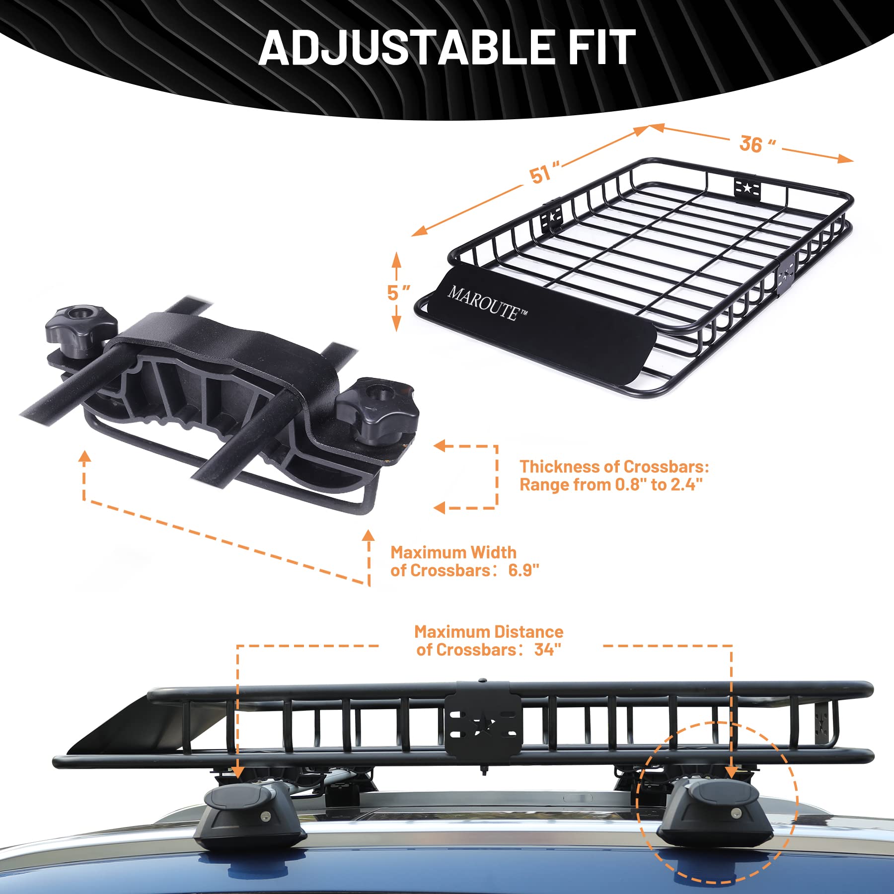 Roof Rack Carrier Basket Universal 51" X 36" X 5" Rooftop Cargo Carrier Basket Car Luggage Holder Universal for SUV Cars- 200 lb. Capacity (ROOF Basket)