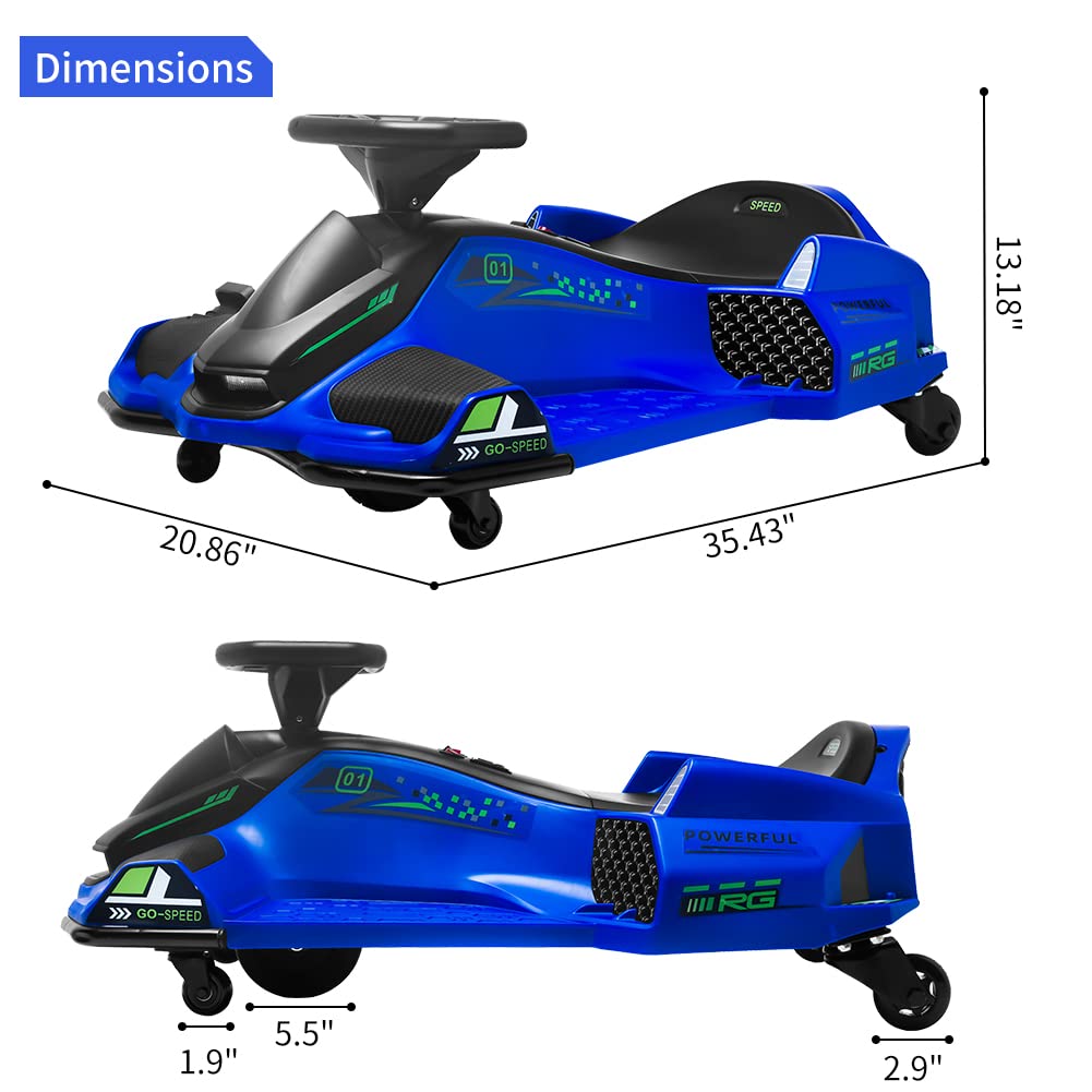 GARVEE 24V Drift Go-Kart for Kids: Quality Metal, 7.5mph, LED, Music, for 8-12 Years Old - Blue