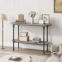 43.3 Inch Console Table, Entryway Table with Storage, 2 Tier Sofa Table with Metal Frame and MDF, Behind Couch Table for Living Room, Hallway, Entryway, Grey