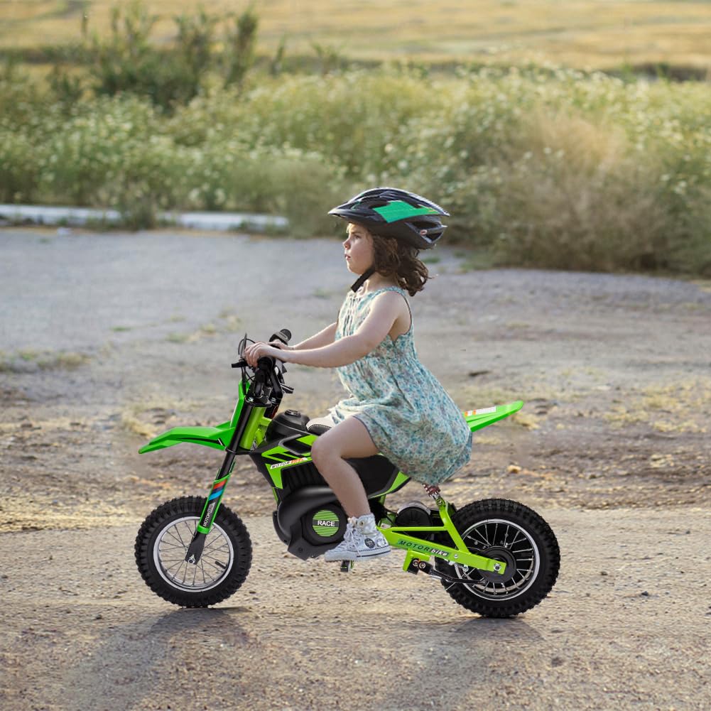 GARVEE 24V 7ah Kids Electric Motocross, 13.6MPH, 250W, Off-Road Ready - Green