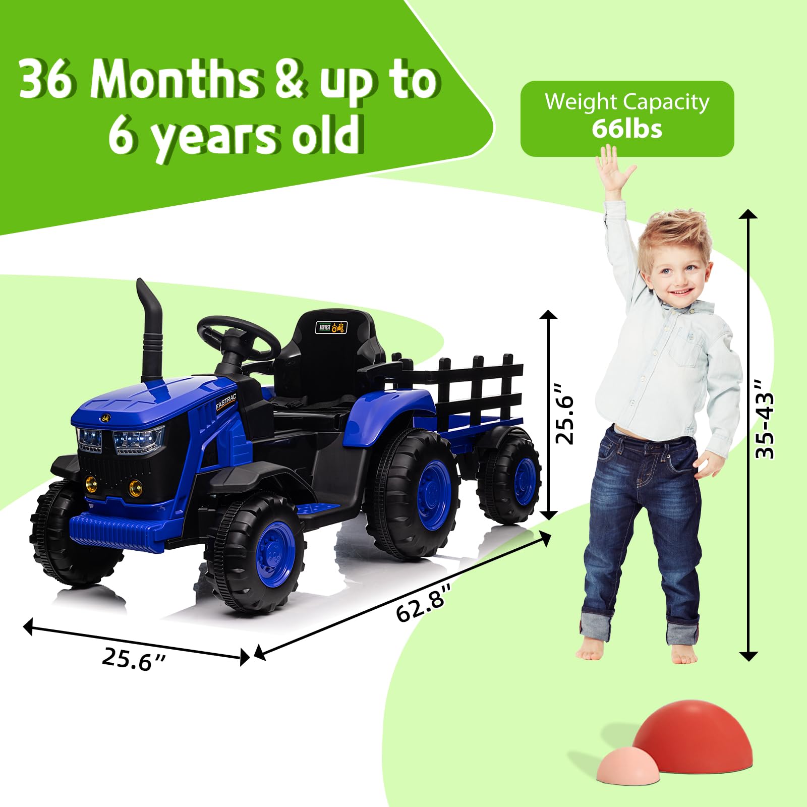 GARVEE 12V Remote Control Tractor for Kids with 7-LED & Safety Belt - Blue