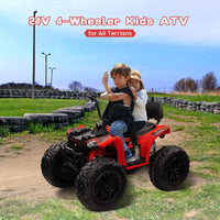 GARVEE 24V Kids ATV, Ride on Car 4WD Quad Electric Vehicle, 4x80W Powerful Engine, with 7AHx2 Large Battery, Accelerator Handle, EVA Tire, Full Metal Suspension, LED Light, Bluetooth&Music - Red