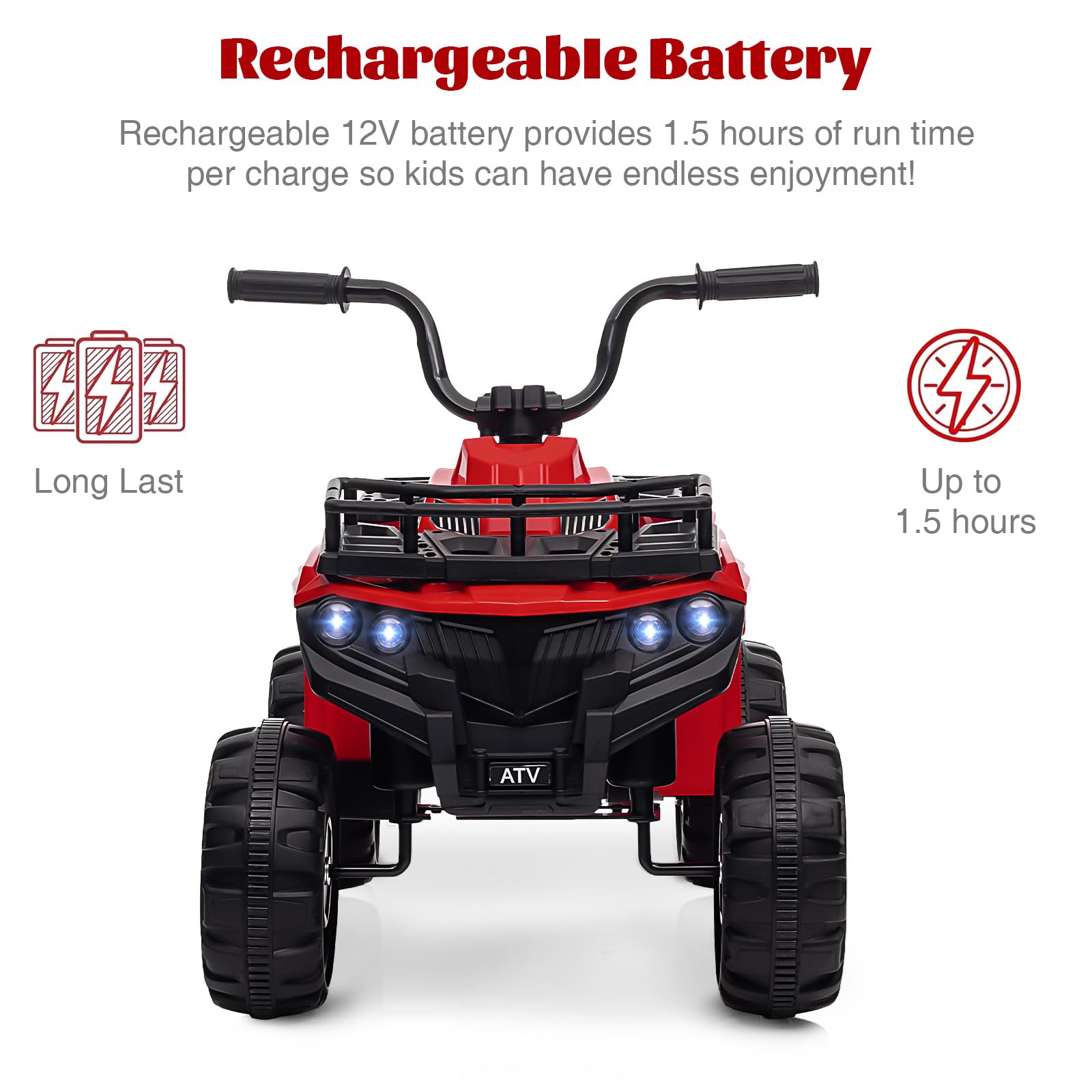 GARVEE 12V Kids Ride On Electric ATV, Ride Car Toy with Bluetooth Audio,High/Low Speed, LED Headlights, Battery Indicator & Radio Orange - Red