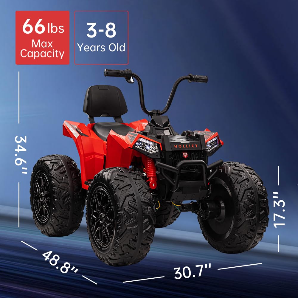 GARVEE 24V Kids ATV, Ride on Car 4WD Quad Electric Vehicle, 4x80W Powerful Engine, with 7AHx2 Large Battery, Accelerator Handle, EVA Tire, Full Metal Suspension, LED Light, Bluetooth&Music - Red