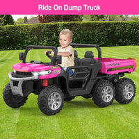 GARVEE 2-Seater Ride on Car,6X6 24V Kids Ride On Dump Truck with Remote Control Electric Utility Vehicles UTV Battery Powered 6 Wheeler with EVA Tires Wheels(Ship in 2 Boxes) - pink