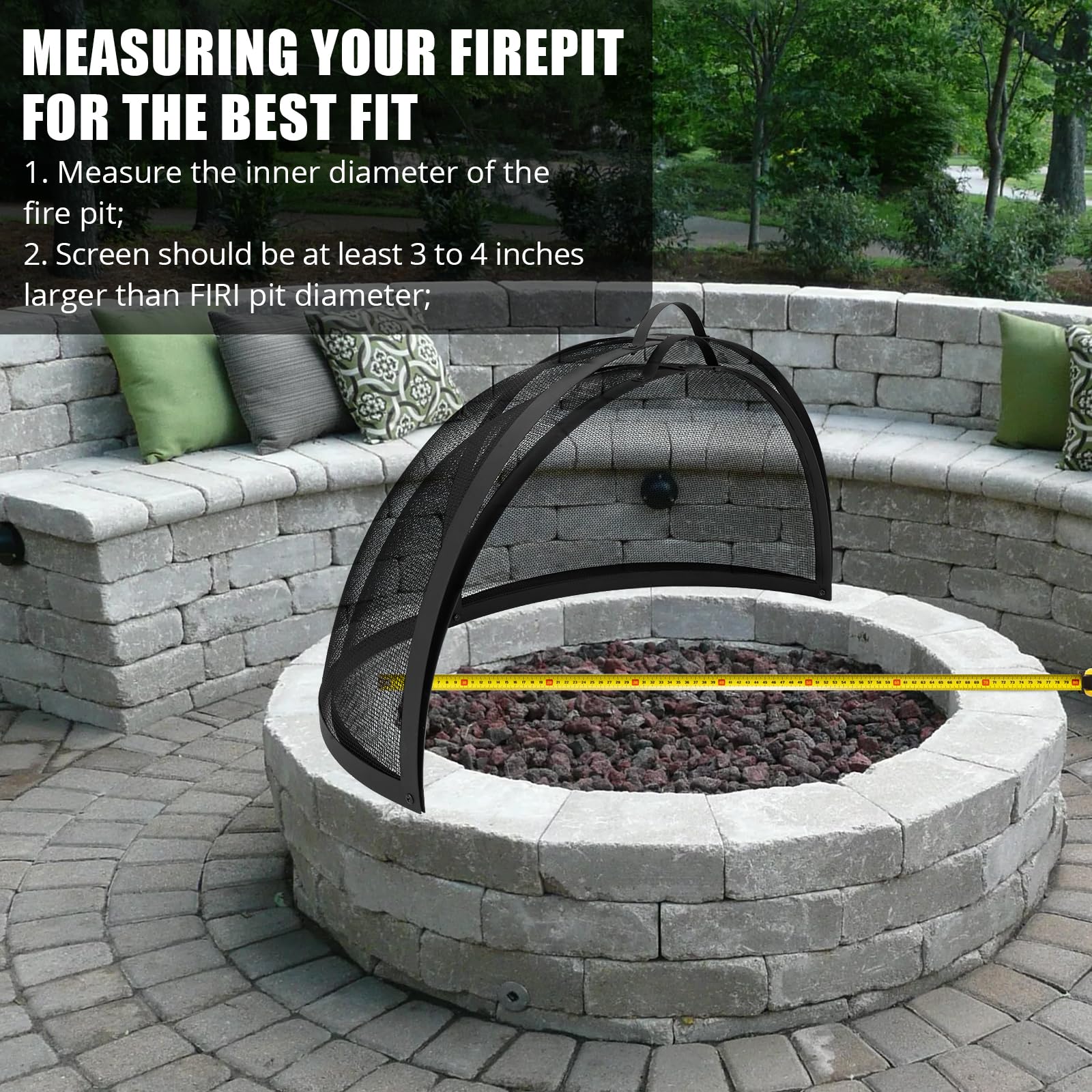 GARVEE Outdoor Fire Pit Spark Screen Cover Accessory - 30 Inch Round Heavy Duty Stainless Steel Ember Cover with Heavy Duty Hinges, Flaky Black Design for Patio Backyard