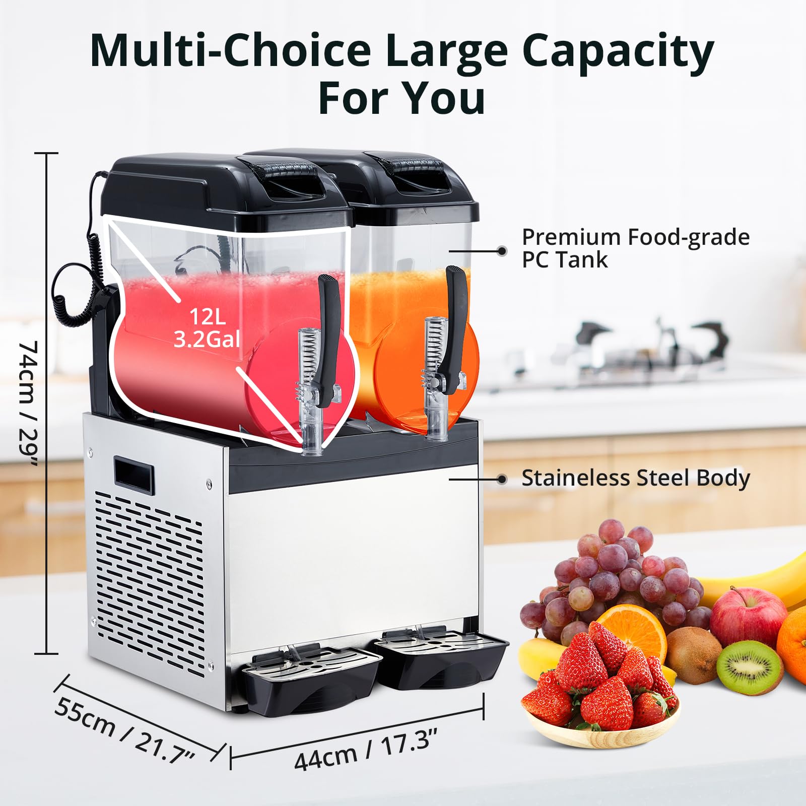 GARVEE 24L Commercial Slushy Machine, 700W, Self-Cleaning, Stainless Steel for Margaritas, Snow Melts, Cocktails, Homes, Coffee Shops, Restaurants