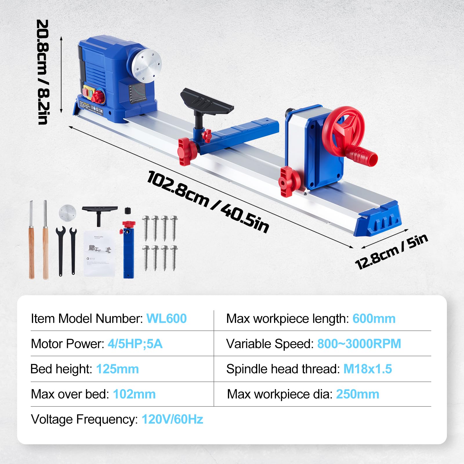 GARVEE Wood Lathe, 10" x 24" Benchtop Wood Lathe Machine 0.8 HP 600W Infinitely Variable Speed 800-3000 RPM, Wood Turning Lathe Machine with Wrench & 3 Chisels for Woodworking, Woodturning