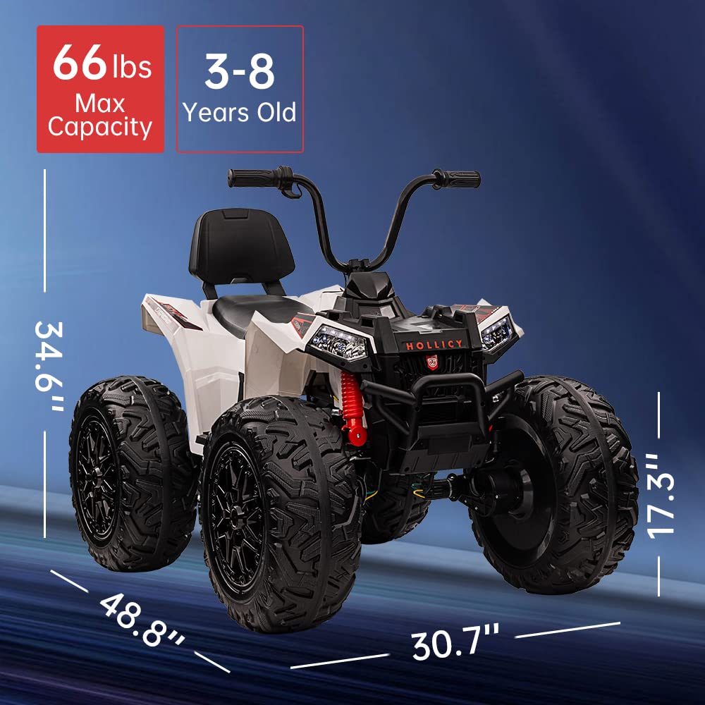 GARVEE 24V Kids ATV, Ride on Car 4WD Quad Electric Vehicle, 4x80W Powerful Engine, with 7AHx2 Large Battery, Accelerator Handle, EVA Tire, Full Metal Suspension, LED Light, Bluetooth&Music - White