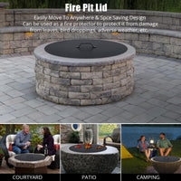 GARVEE Fire Pit Cover - Compatible with Bonfire, Round Stainless Steel with Handle, Fits Inset Fire Pit, Perfect for Outdoor Patio Camping,28 * 28inch,Black