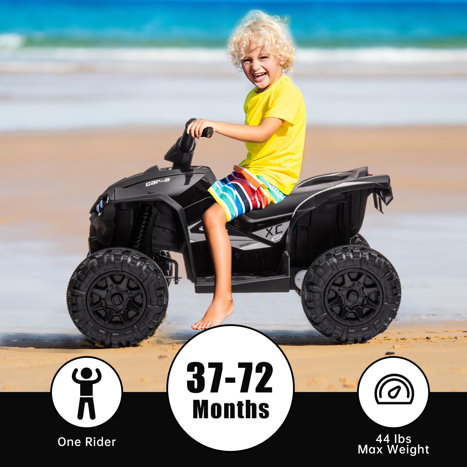 GARVEE 12V Kids ATV 4 Wheeler with Music, LED Lights for Boys & Girls - Black