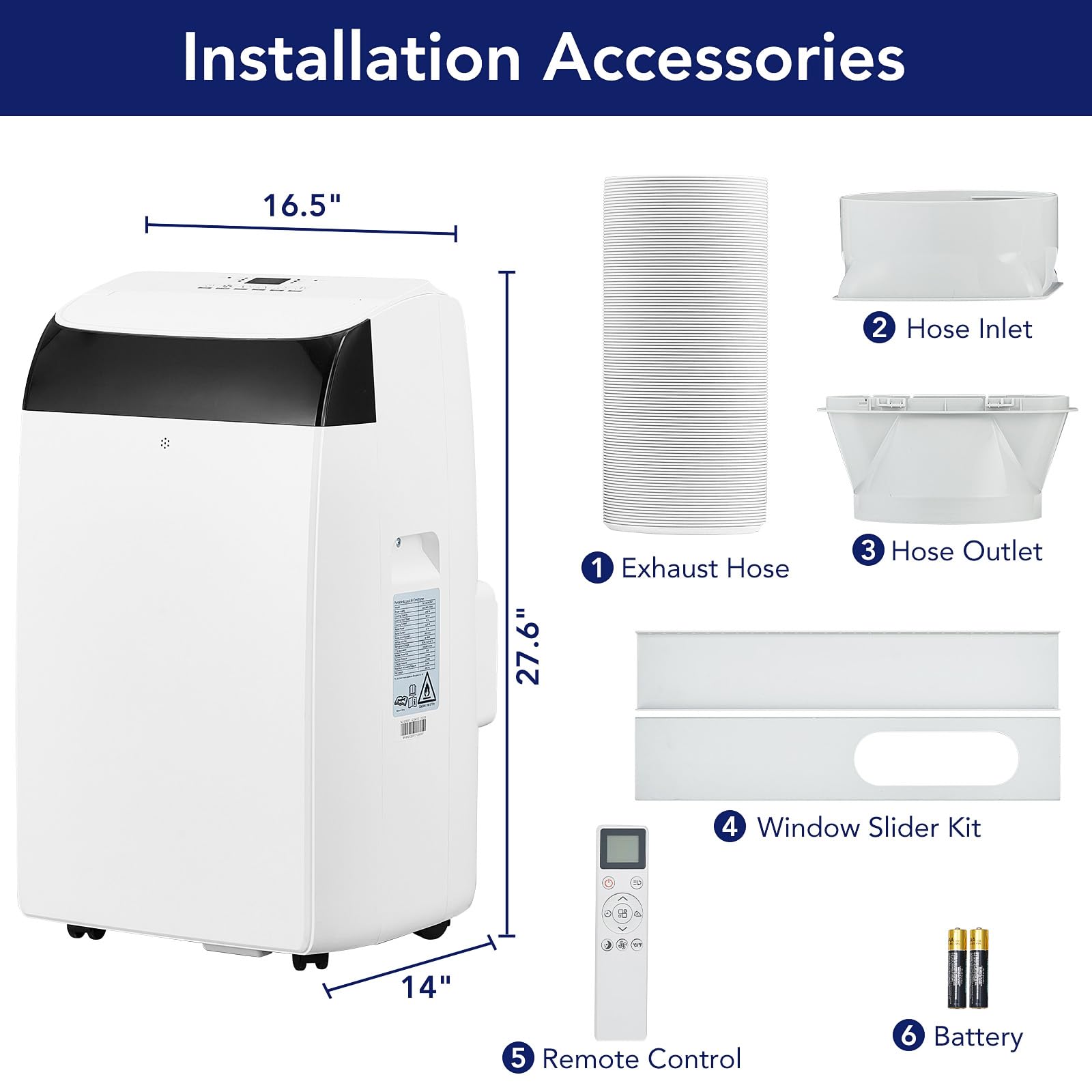 14,000 BTU Portable AC, 550-750 Sq.Ft, 3-in-1, LED, Quiet/Home/Office
