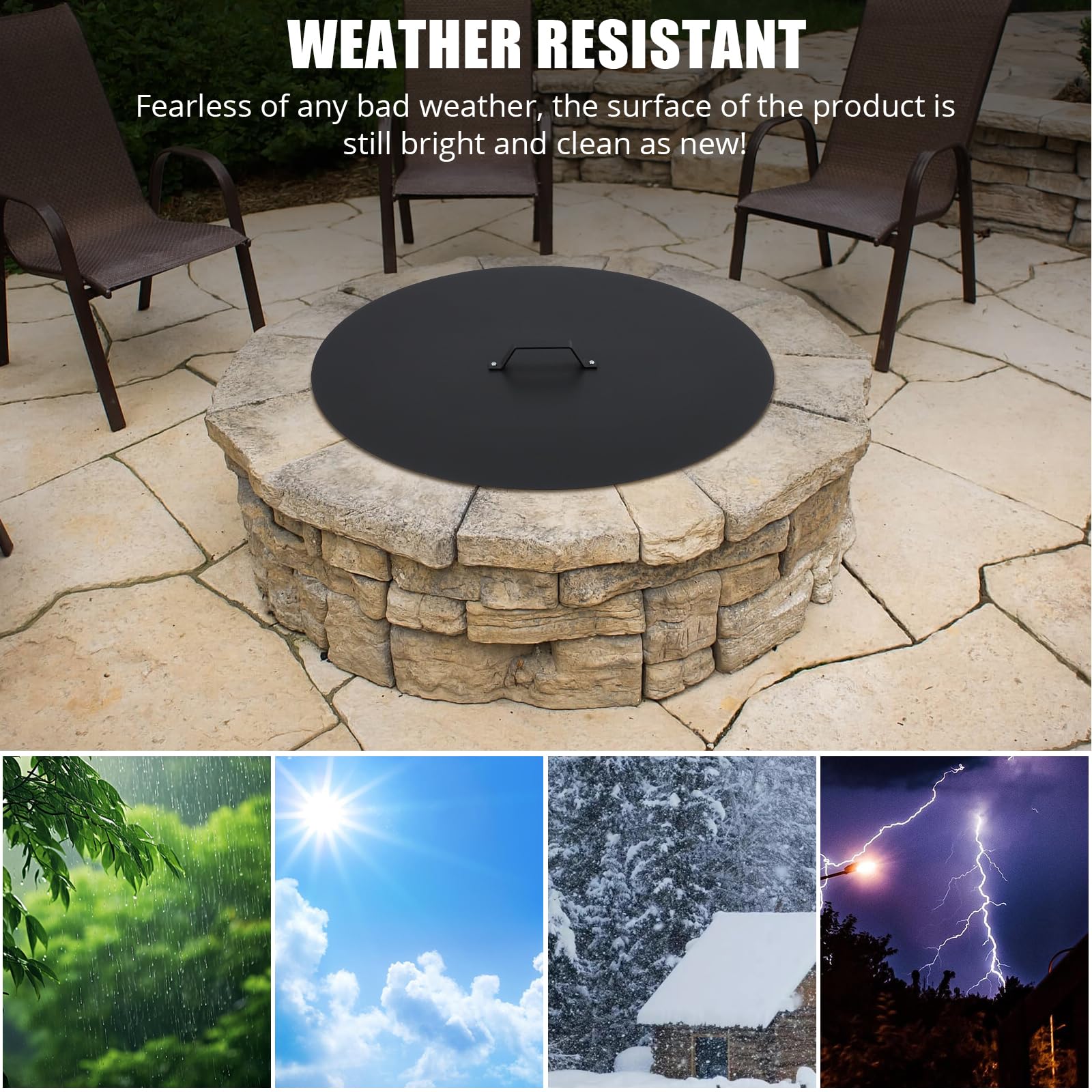 GARVEE Fire Pit Cover - Compatible with Bonfire, Round Stainless Steel with Handle, Fits Inset Fire Pit, Perfect for Outdoor Patio Camping,28 * 28inch,Black