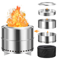 GARVEE 20 Inch Portable Smokeless Firepit with Stand, Bonfire Wood Burning Fire Pit for Camping & Picnic Outside, Stainless Steel Large Fire Pit with Carry Bag, Split Structure