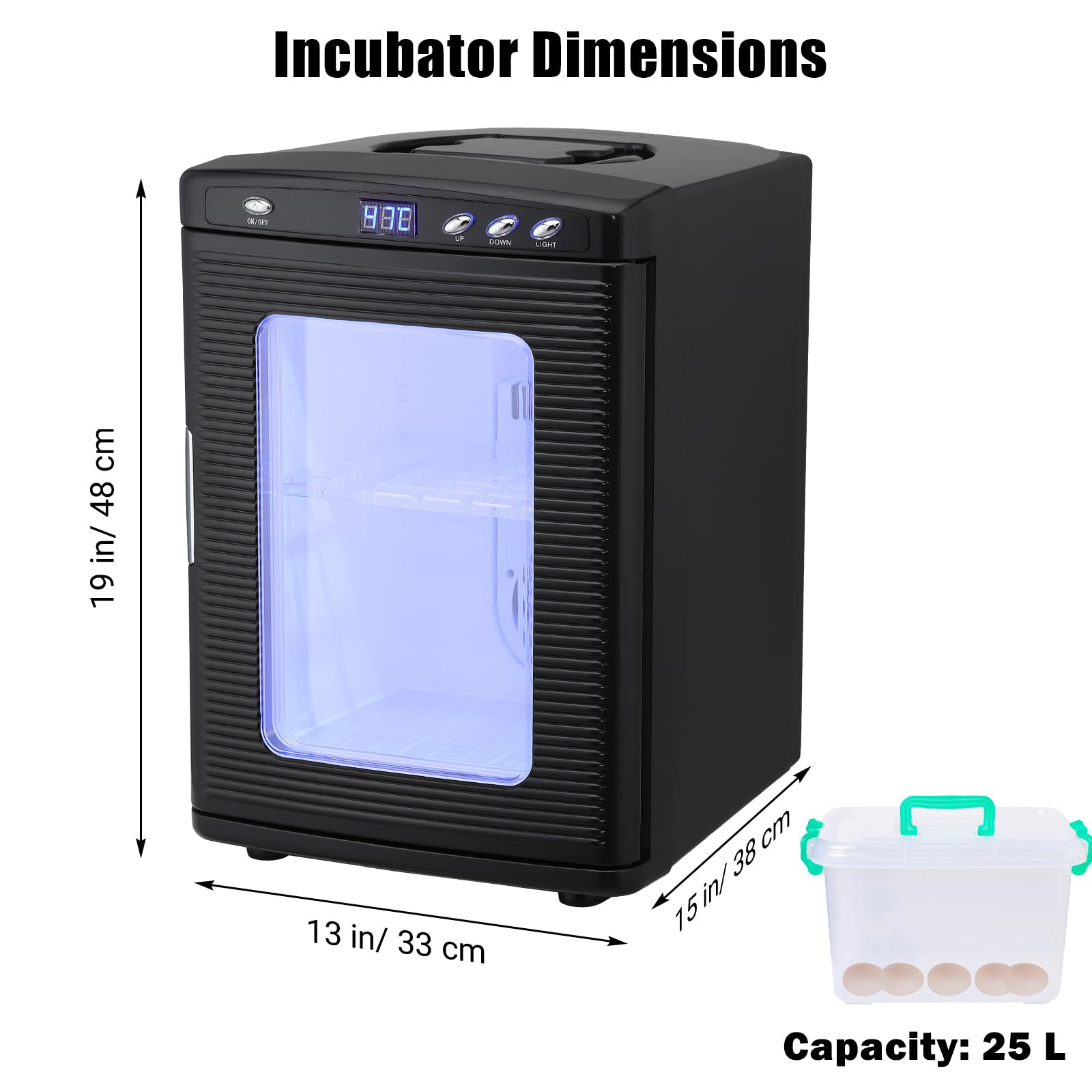 GARVEE 25 L Incubator, Portable Reptile Science Laboratory Incubator, Temperature Controlled 5°C-60°C, for Small Reptiles（Black）