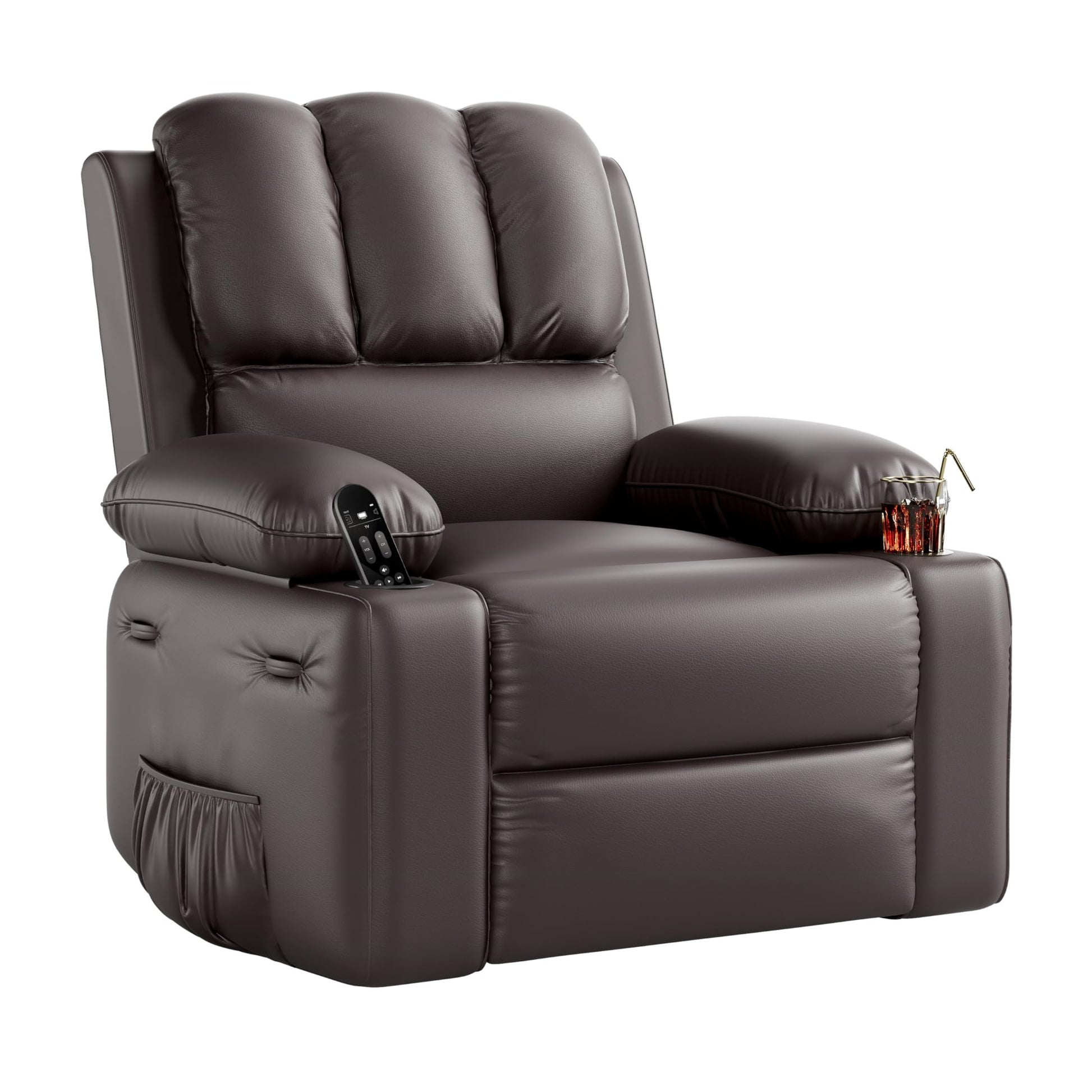 GARVEE 22'' Rocker Swivel Recliner Chair, Lazy Boy Recliner for Adults, with 1.5X Sponge Filling, Side Pocket, and Cup Holder, for Living Room, Bedroom, and Nursery, Coffee