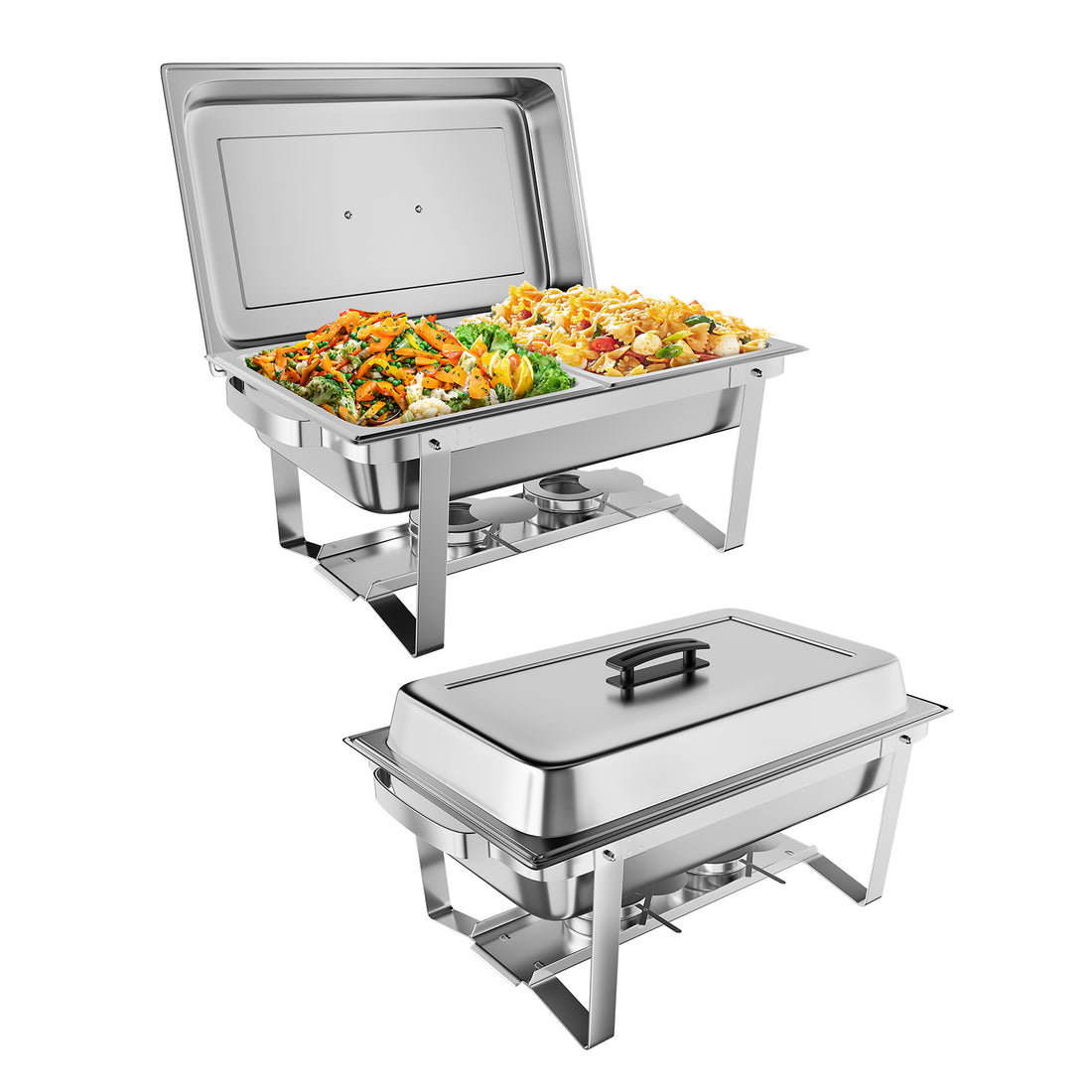 GARVEE 8QT(2×1/2Pan)Chafing Dish Buffet Set of 2 Stainless Steel Food Servers & Warmers, Includes Water Pan, for Weddings, Parties, Banquets, Catering