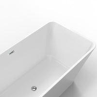 GARVEE 59" Freestanding Bathtub White Acrylic Stand Alone Soaking Tub with Overflow and Drain, cUPC Certified, for Bathroom