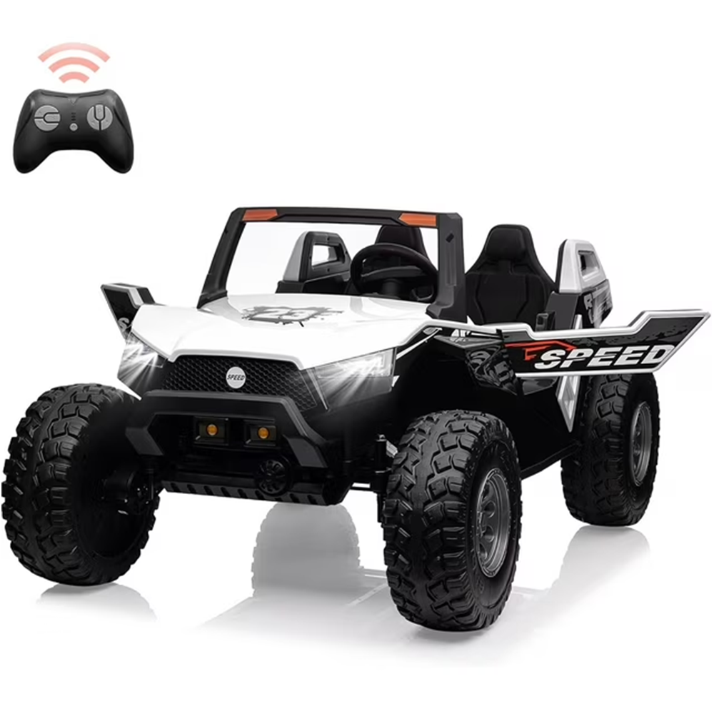 GARVEE 24V 2-Seater Ride-On UTV: Remote Control, 4WD Motors, 21" Seats + Foldable Seat, 15.4" EVA Wheels, Music, LED Lights, 140lb Max Load - White