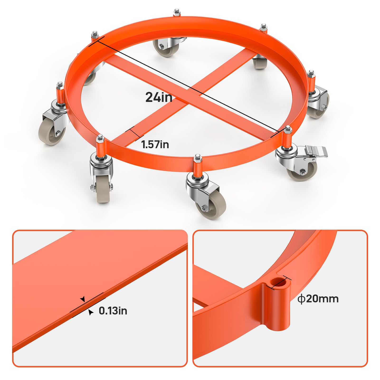 GARVEE 55 Gallon Drum Dolly, 2000 LBS Capacity Heavy Duty Drum Dolly with 8 Caster Wheels, Trash Can Dolly Non-Tipping Hand, Orange Steel Frame Barrel Dolly